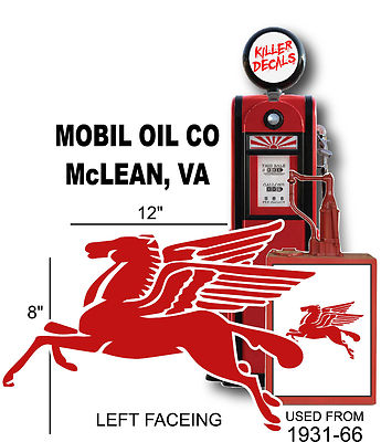 12/" MOBIL LEFT FACING PEGASUS GASOLINE GAS PUMP OIL TANK DECAL