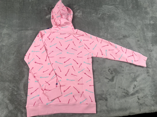 Champion Hoodie Pullover Tossed Print Logo Raglan Sleeve Light Pink Girls XL NWT - Picture 3 of 7