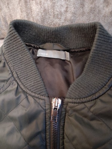 Vince Bomber Jacket Womens Small Coastal Green Diamond Quilted Nylon Zipper - Picture 2 of 19
