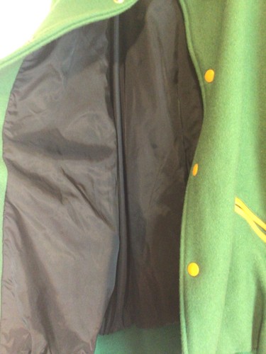 Giacca vintage Butwin Varsity verde oro taglia XL lana pelle letterman scuola - Foto 9 di 11