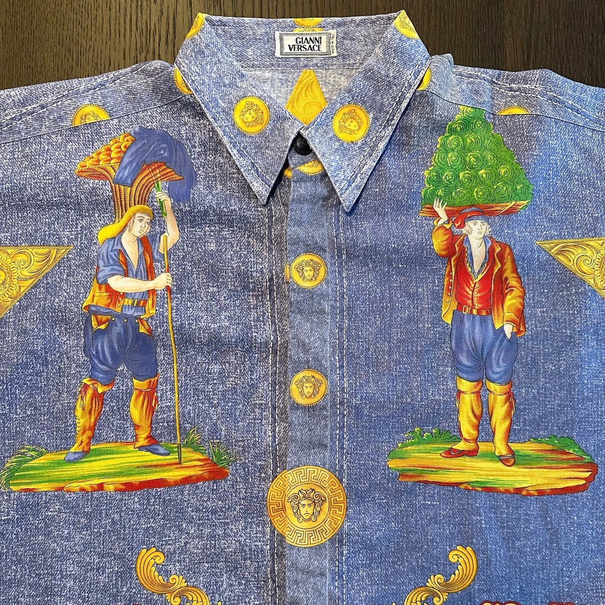 GIANNI VERSACE cotton shirt Western Blue Jeans print size IT