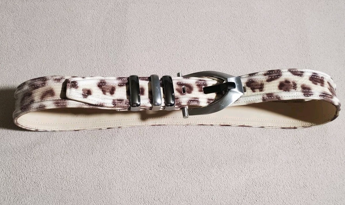 Sandy Duftler Designs Vintage Made in USA Reptile Belt Gray Metallic Buckle L Exceptional Rare SANDY DUFTLER Gray Leather Belt With  main image 3