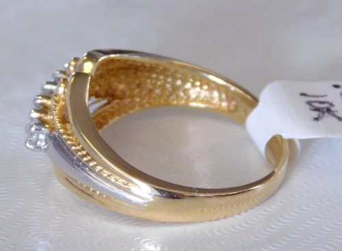 Ladies 10k solid Two-Tone 5 Diamond Band, Unique Modern, 1/4cttw Sz 7, 3.6g, New - Picture 4 of 8