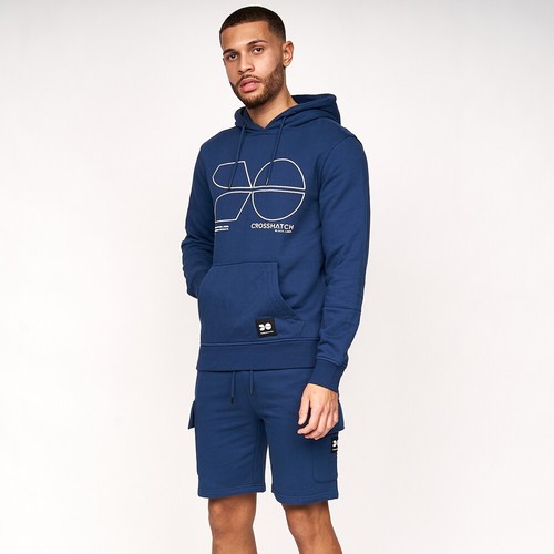 Mens Crosshatch Hoodie Pullover Fleece Jersey Hooded Jumper Sweater Winter Top - Picture 25 of 26