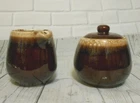 Mid Century Modern McCoy Brown Drip Glaze Creamer  Covered Sugar Bowl 7020