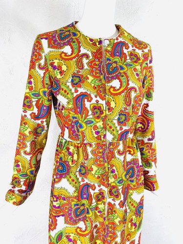 Vintage CONCEPT 70's SWIRL Mod Psychedelic Floral Paisley Hippie Maxi Dress, S - Picture 4 of 12