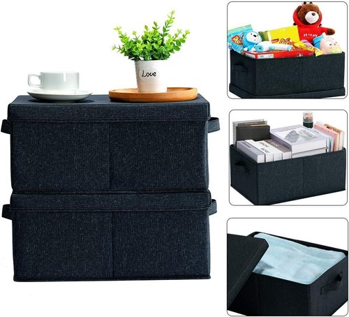 Foldable Storage Bins with Lids, 2 Pack, 16.5"x11.8"x7.5", Dark Grey - Picture 2 of 6