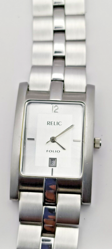 RELIC FOLIO Mens Stainless Steel Rectangular Curved Tank Watch - VGC & Working - Picture 8 of 9