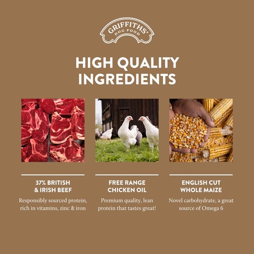 Griffiths' Original Beef Dry Adult Dog Food, Wheat-Free, Natural 37% Beef - 15Kg - Picture 3 of 7