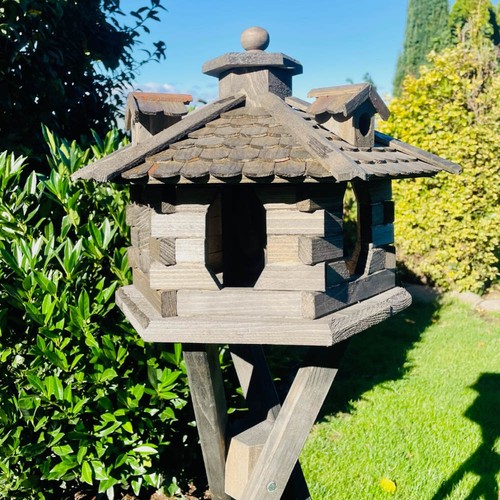 DARLUX Vogelhaus L Vogel Futter Haus Futterstelle + Ständer Sechseck Dunkelbraun - Bild 6 von 6