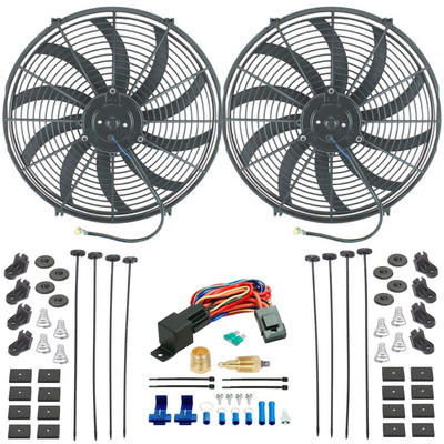 DUAL 16/" INCH ELECTRIC HIGH CFM PULLER FANS 3//8/" INCH THERMOSTAT FAN SWITCH KIT