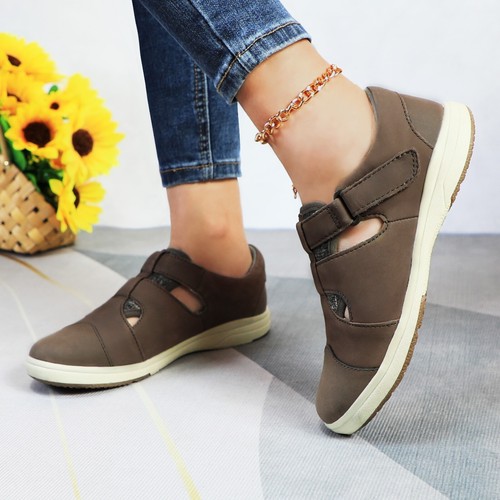 Zapatos cómodos para caminar de cuero para mujer con cierre de correa de gancho y bucle suela acolchada - Imagen 17 de 21