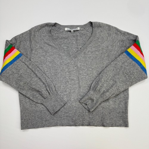 Cupcakes and Cashmere Gray V Neck Sweater Size Small Pullover Rainbow - Picture 5 of 8