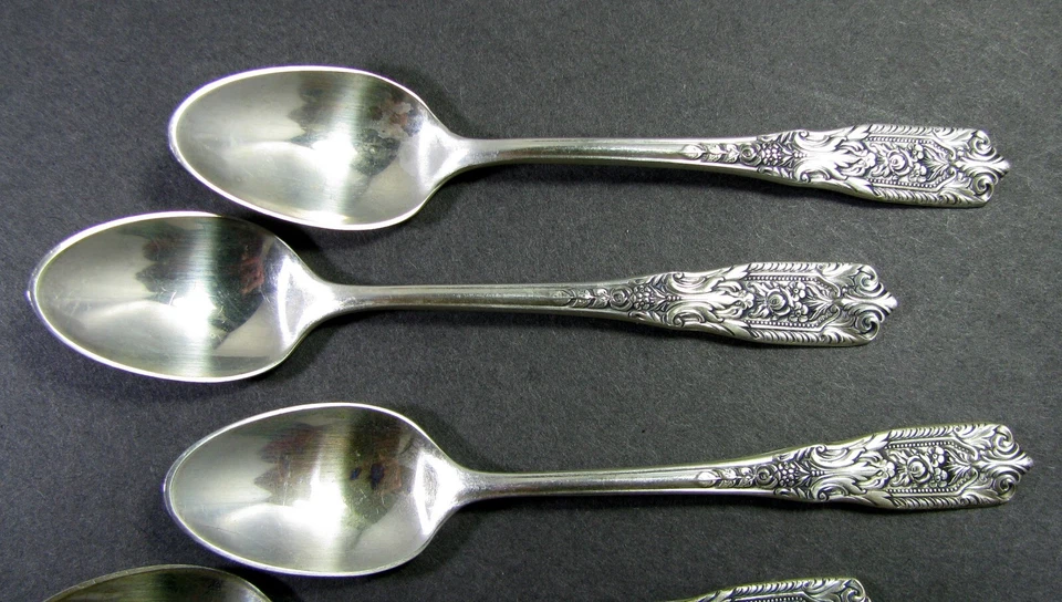 Juego de 6 cucharas Demitasse Westmorland Milburn rosa plata esterlina ¡Sin monogramas! Foto 3 de 4