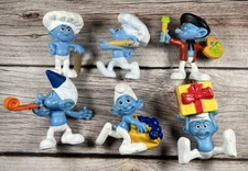 McDonald's Smurf Toy Figure Lot of 6 2011 Smurfs Happy Meal Toys