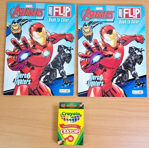Set 2 libri da colorare Avengers Jumbo flip to color + confezione da 16 pastelli Crayola - Foto 1 di 4