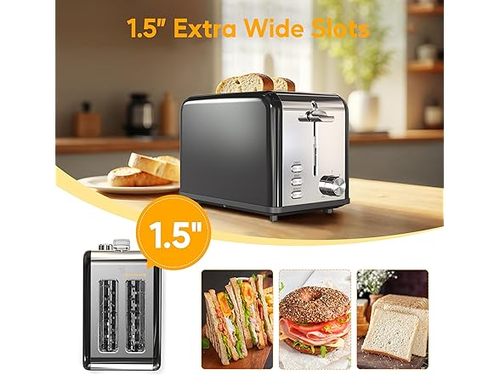 2 Slice Toaster with Wide Slots Bagel Function Toast Boost Stainless New - Picture 2 of 6