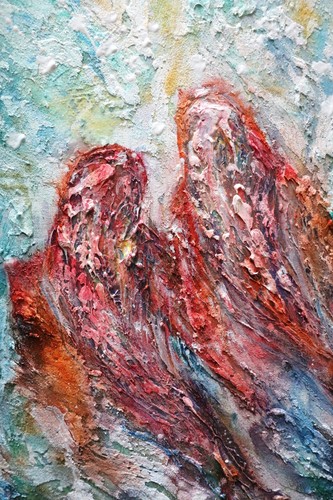 Lucky Red Koi Fish Pair Original Vertical Oil Painting Swimming Together Harmony - Picture 6 of 7