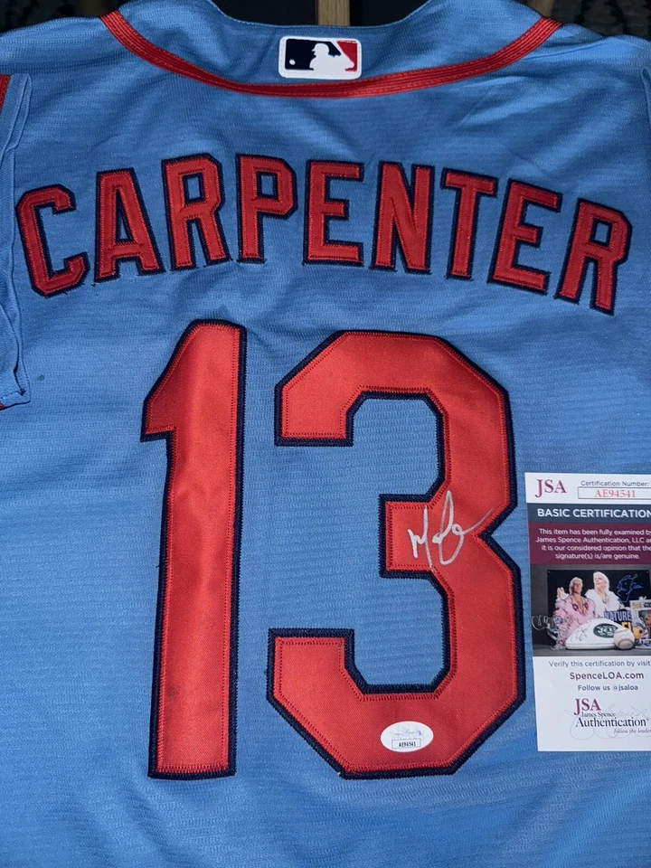 Camiseta deportiva autografiada de Matt Carpenter de los Cardenales de San Luis certificado de autenticidad de la JSA Foto 3 de 4