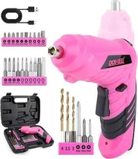 DOWELL Power Electric Cordless Screwdriver Set Rechargeable 3.6V Pink