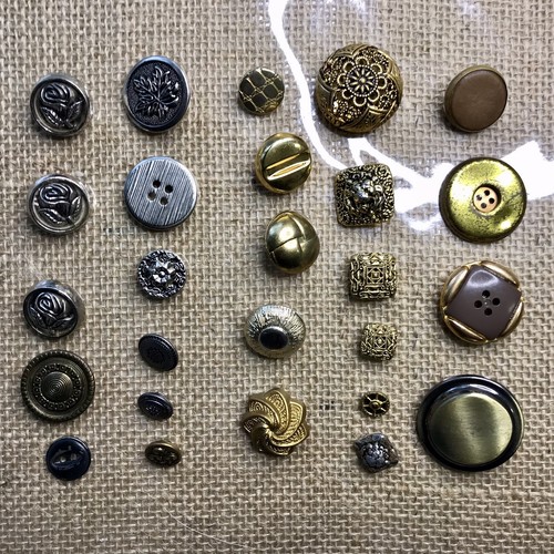 ANTQ Victorian Glass Pictorial Metal Brass Vtg Dress Coat Buttons Art Crafts MCM
