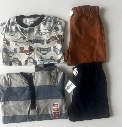 4-piece Boys Carter’s Bodysuit Pants Set Monster Truck Brown, Navy, Gray 18m NWT - Bild 3 von 13