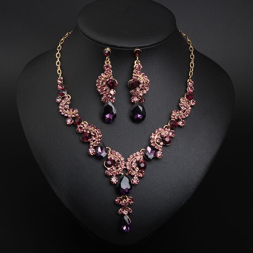 Crystal Jewelry Set Statement Necklace Earring Choker Bibs Women Bridal Wedding - Picture 86 of 174