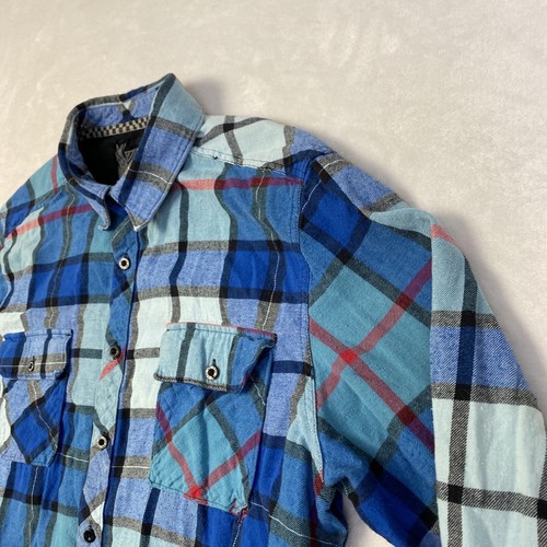 Fox Racing Flannel Shirt Mens XL Blue Plaid Long Sleeve Comfort Outdoors - Foto 3 di 10