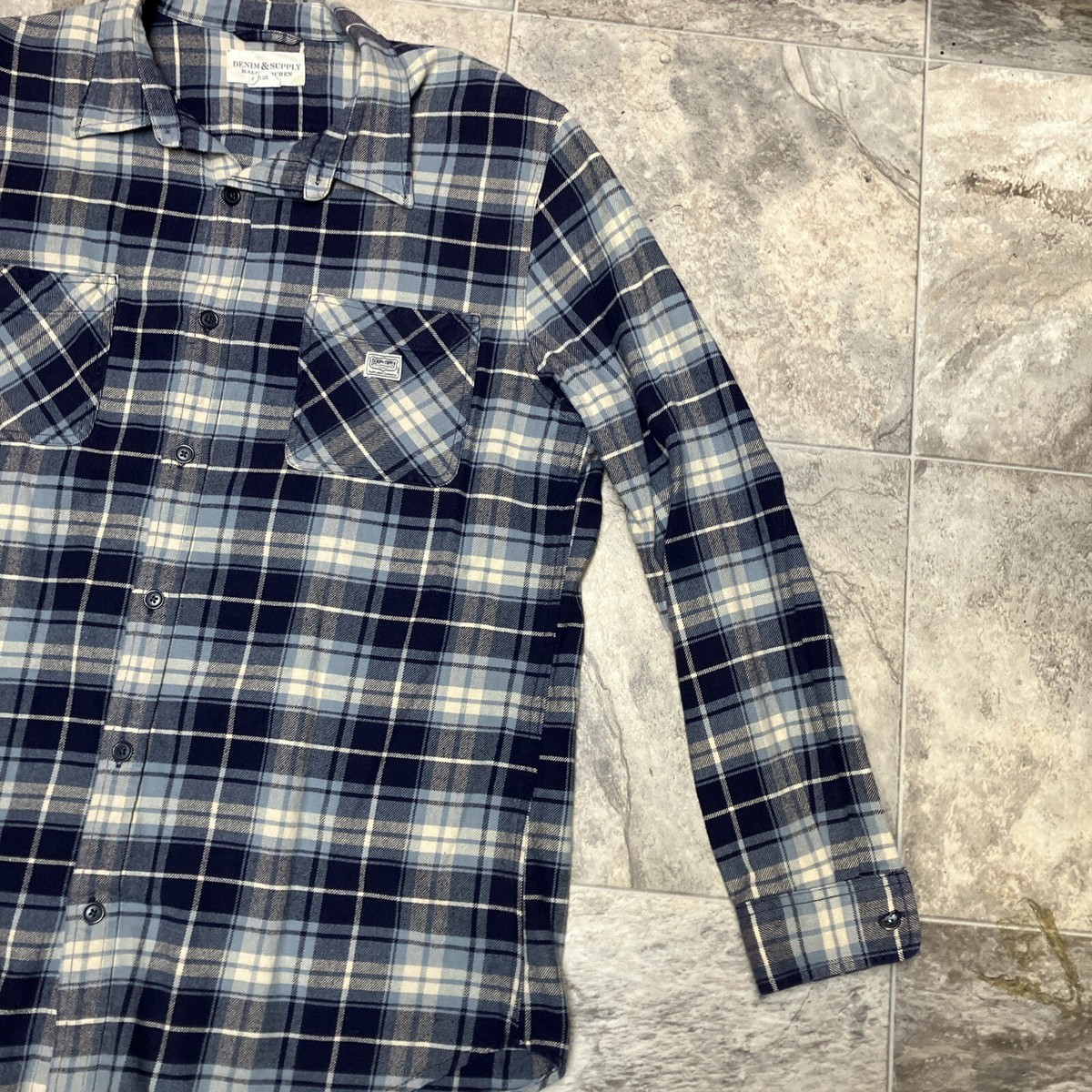 Denim & Supply Ralph Lauren Shirt Men 2XL Blue Plaid Flannel Denim & Supply Ralph Lauren Shirt Men 2XL Blue Plaid Flannel
