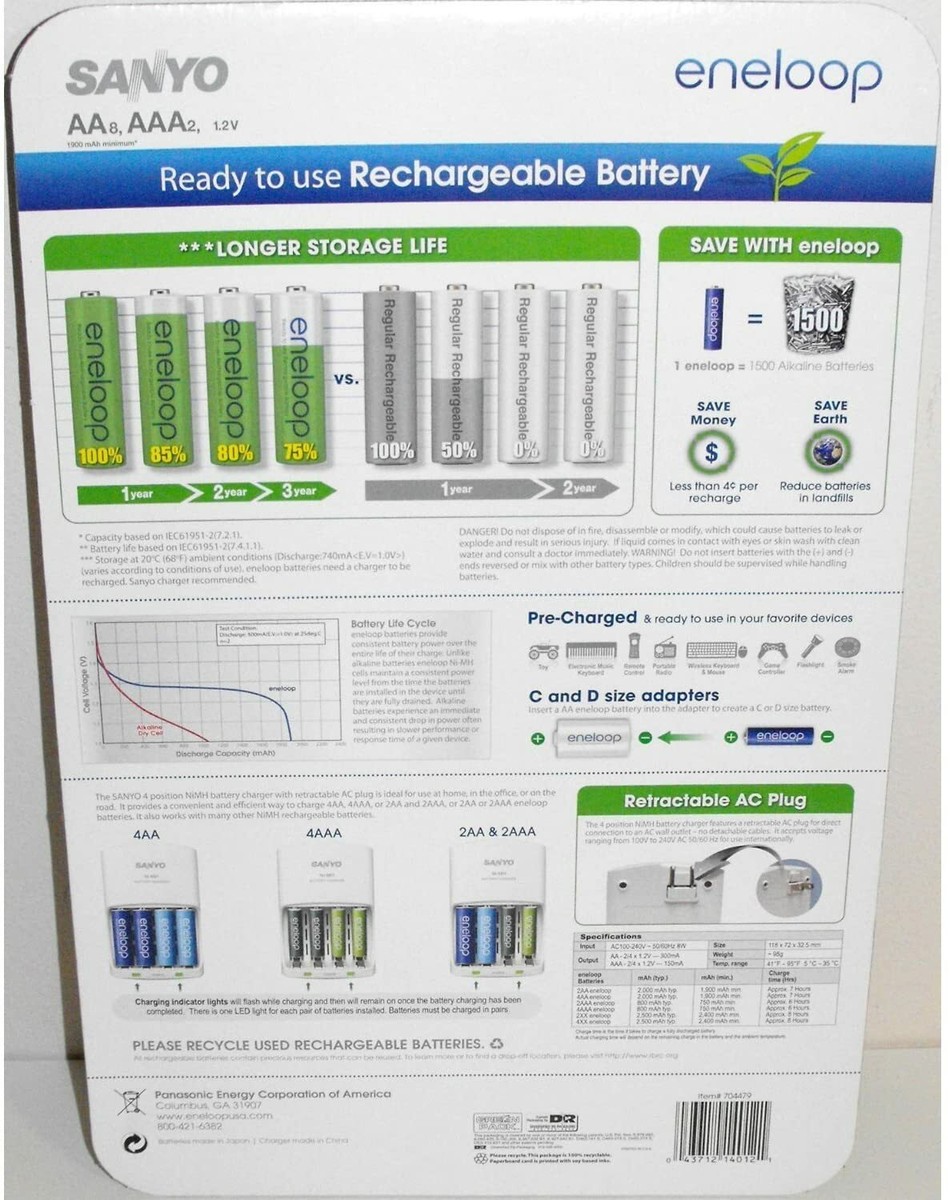 BRAND NEW SANYO ENELOOP 8 AA & 2 AAA BATTERIES W/ CHARGER