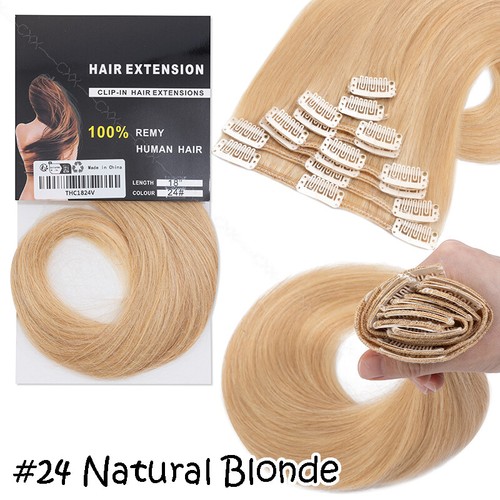 CLEARANCE 100% Human Hair Seamless Clip in Remy Hair Extensions Full Head Blonde - Picture 39 of 71