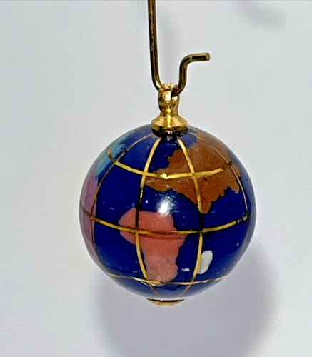 14K Yellow Gold Enameled Lapis Globe Pendant Charm Missing Pendant Loop - Picture 5 of 10