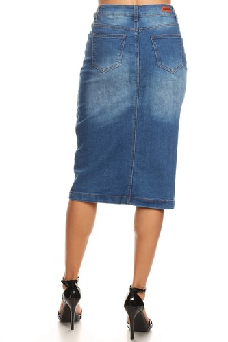 Women's Juniors/Plus Size calf - Length Pencil Stretch Denim Skirt - Picture 3 of 41