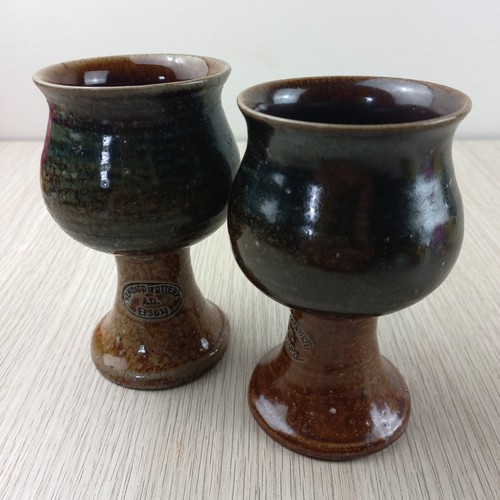 Pottery Wine Goblets x 2 Handmade Bendigo Stoneware Initials A.D. Epson CB50T - Picture 1 of 8