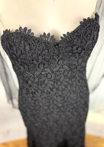 Abito formale senza spalline Liancarlo Couture nero guipure pizzo paillettes tulle - Foto 5 di 16