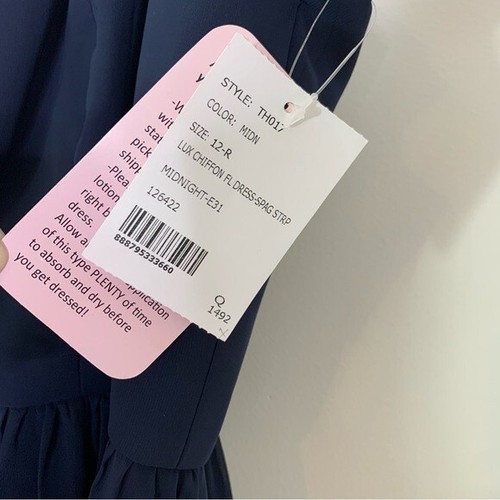 NWT Dessy Thread Spaghetti Strap Chiffon Bridesmaid Dress Gown Navy 12 - Picture 7 of 10