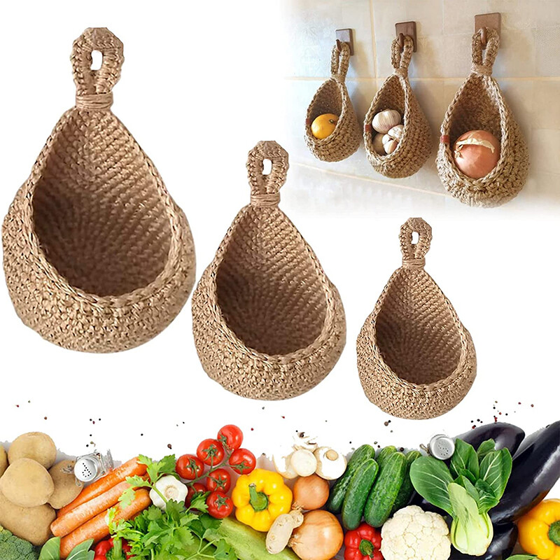 Wall Hanging Storage Basket Vegetable Fruit Pouch Multifunctional Woven