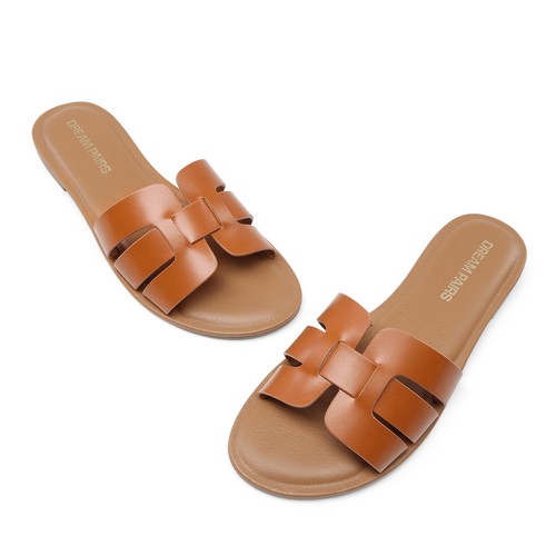 Women Slide Sandals Round Toe Summer Vacation Travel Beach Walking Flat Sandals - Picture 18 of 37