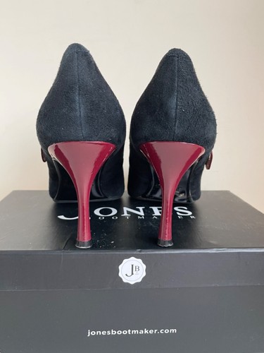 JONES BOOTMAKER BLACK SUEDE & BURGUNDY MARY JANE HEELED COURT SHOES SIZE 6/39 - Picture 3 of 7