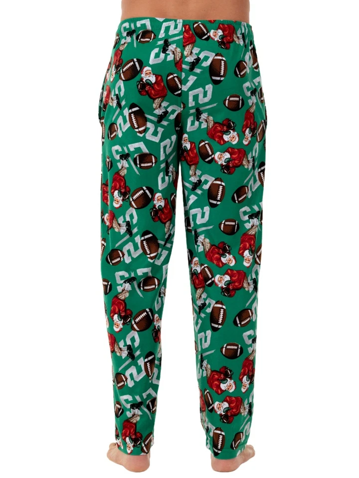 男式圣诞节圣诞老人橄榄球抓绒睡衣裤子休闲睡衣绿色新奇礼物 — 第 4/4 张图片