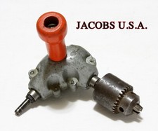 Vintage Jacobs Chuck Right Angle Drill Cap. 7B 0-1/4 THD 3/8-24 Red Wood Handle