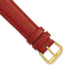 DeBeer 16mm Lizard-Style Grain Red Gold-tone Buckle Watch Band