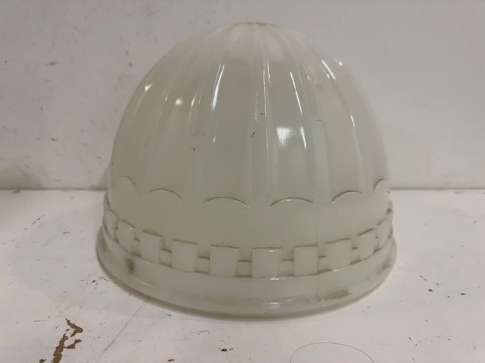 Antique 1913 Brascolite Milk Glass Pendant Greek Keys Light Shade Fixture - Image 2 of 4
