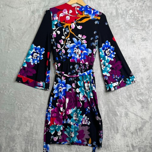 Calvin Klein Dress Womens 2 Floral Kimono Sleeve Faux Wrap V Neck Jersey Knit - Picture 2 of 8