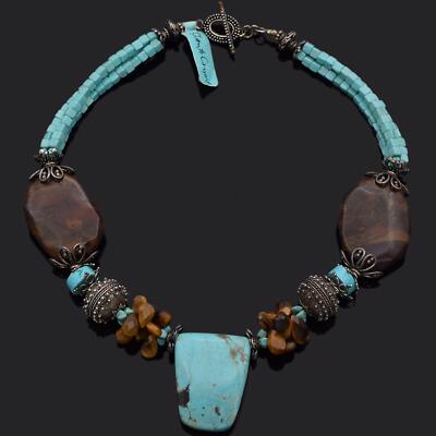 Shonto Canyon Sterling Silber Türkis, Tigerauge, Achat Perlen Halskette