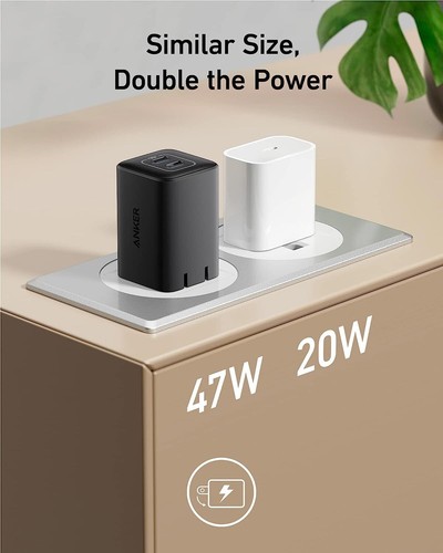 Anker Nano 3 Chargeur Mural USB-C 47W 2Port Charge Rapide GaN pour iPhone 14/Galaxy - Photo 5 sur 6