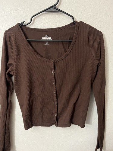 Hollister Must Have Collection Baby T-Shirt Langarm V-Ausschnitt Gr. Medium braun