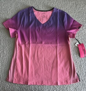 Koi Scrub Top Women's XL Print Scrub Top Ruching Puff Sleeves Medical Nursing
