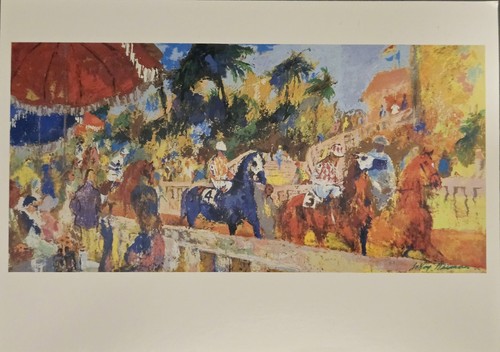 LeRoy Neiman 2008 "LEAVING THE PADDOCK" Pferderennen Postkarte Promo #53 - Bild 1 von 2