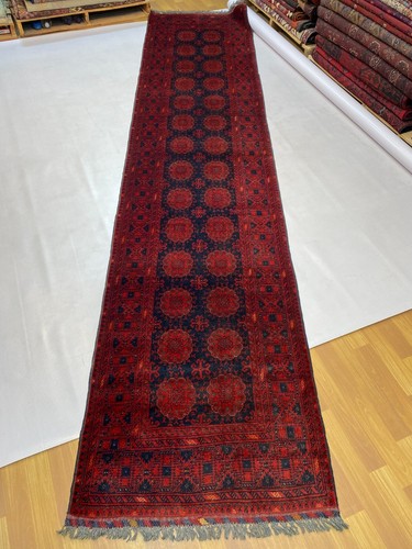Red Sarooq Turkmen Runner Rug 3x13 Hand Knotted Oriental Afghan Persian Wool Rug - Picture 2 of 24